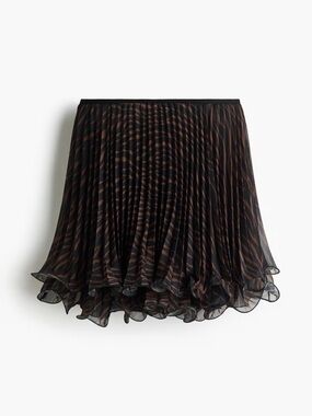 H&M Black and Brown Pleated Chiffon Skater Skirt